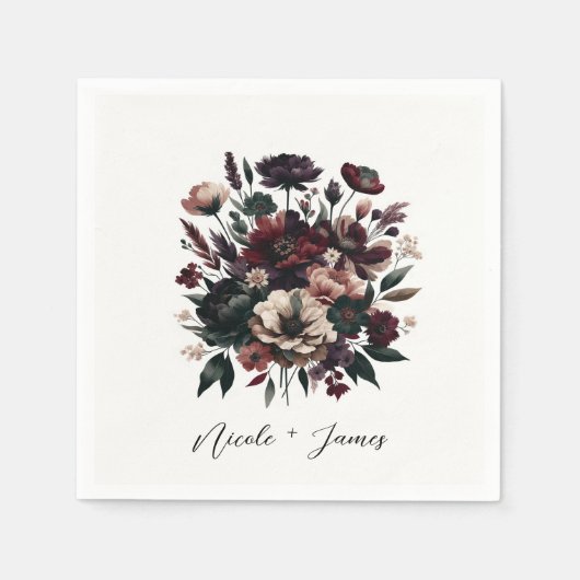 ムーディ素朴ガーデン花模様ボヘミアン結婚ズ スタンダードカクテルナプキン (正面)