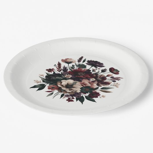 ムーディ素朴ガーデン花模様ボヘミアン結婚ズ ペーパープレート (アングル)