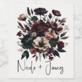 ムーディ素朴ガーデン花模様ボヘミアン結婚ズ ワインラベル (シングルラベル)