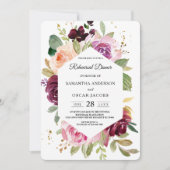 ムーディ素朴ー&バーガンディ水カラーフローラフレーム 招待状 (正面)