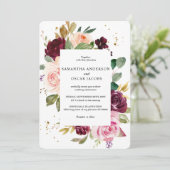 ムーディ素朴ー&バーガンディ水カラーフローラフレーム 招待状 (スタンド正面)