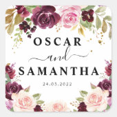 ムーディ素朴ー&ブルゴーニュ水彩花&リーフ スクエアシール (正面)