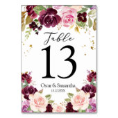 ムーディ素朴ー&ブルゴーニュ水彩花&リーフ テーブルナンバー (正面)