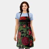 ムーディ花模様ズブラック&ブルゴーニュヴィンテージモノグラム エプロン (着用した状態)