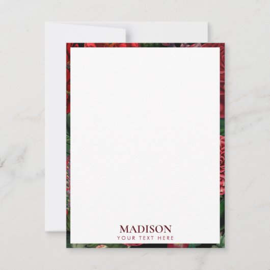 ムーディ花模様ズブラック&ブルゴーニュヴィンテージモノグラム ノートカード (正面)