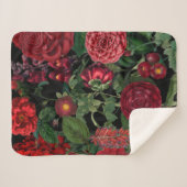 ムーディ花模様ズブラック&ブルゴーニュヴィンテージ シェルパブランケット (正面(横))