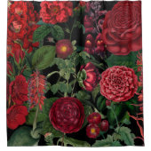 ムーディ花模様ズブラック&ブルゴーニュヴィンテージ シャワーカーテン (正面)