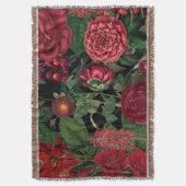 ムーディ花模様ズブラック&ブルゴーニュヴィンテージ スローブランケット (正面縦)