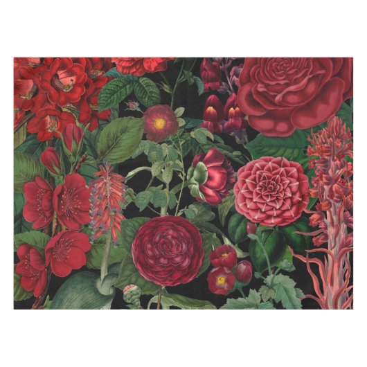 ムーディ花模様ズブラック&ブルゴーニュヴィンテージ テーブルクロス (正面(横))