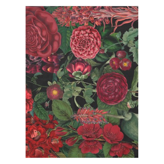 ムーディ花模様ズブラック&ブルゴーニュヴィンテージ テーブルクロス (正面)