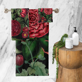 ムーディ花模様ズブラック&ブルゴーニュヴィンテージ バスタオルセット