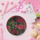 ムーディ花模様ズブラック&ブルゴーニュヴィンテージ ペーパープレート (パーティー)