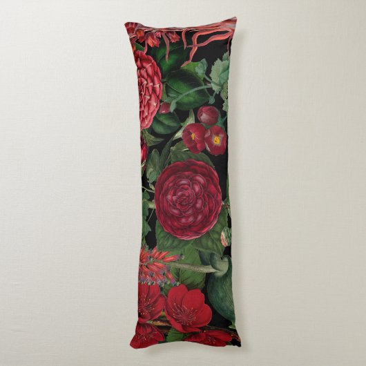 ムーディ花模様ズブラック&ブルゴーニュヴィンテージ ボディピロー (裏面 (縦))