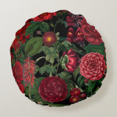 ムーディ花模様ズブラック&ブルゴーニュヴィンテージ ラウンドクッション (裏面)