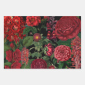 ムーディ花模様ズブラック&ブルゴーニュヴィンテージ ラッピングペーパーシート (正面)