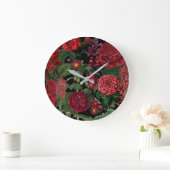 ムーディ花模様ズブラック&ブルゴーニュヴィンテージ ラージ壁時計 (ホーム)