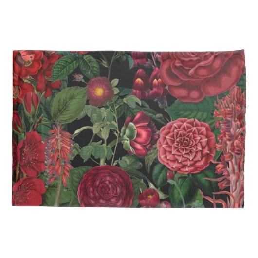 ムーディ花模様ズブラック&ブルゴーニュヴィンテージ 枕カバー (裏面-左)