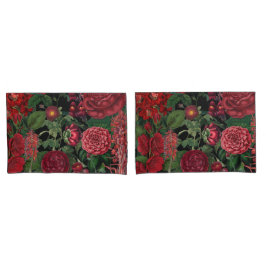 ムーディ花模様ズブラック&ブルゴーニュヴィンテージ 枕カバー