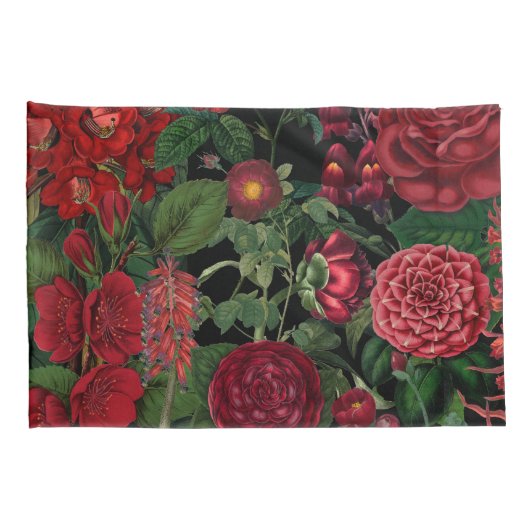 ムーディ花模様ズブラック&ブルゴーニュヴィンテージ 枕カバー (裏面-右)