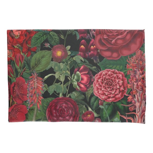 ムーディ花模様ズブラック&ブルゴーニュヴィンテージ 枕カバー (正面左)