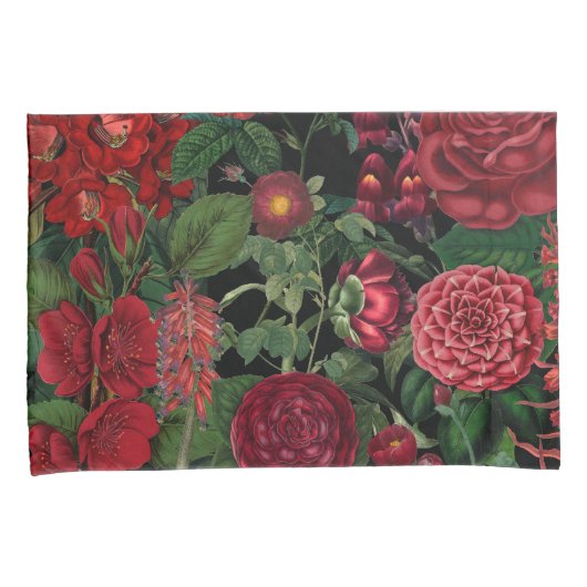 ムーディ花模様ズブラック&ブルゴーニュヴィンテージ 枕カバー (正面右)