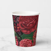 ムーディ花模様ズブラック&ブルゴーニュヴィンテージ 紙コップ (裏面)