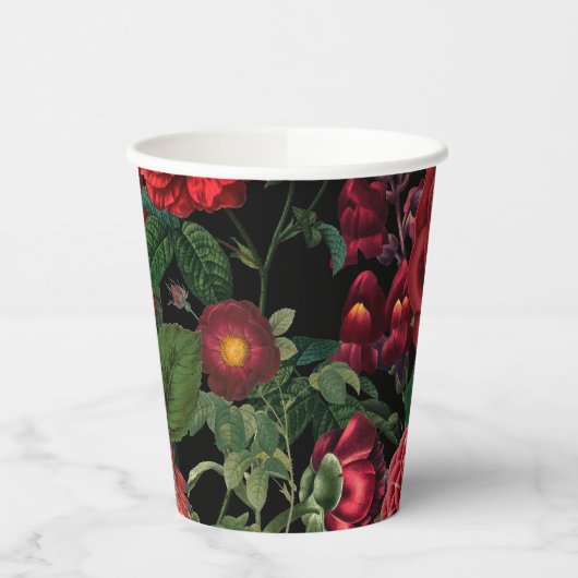 ムーディ花模様ズブラック&ブルゴーニュヴィンテージ 紙コップ (左)