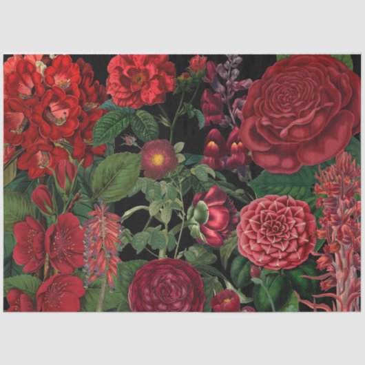 ムーディ花模様ズブラック&ブルゴーニュヴィンテージ 薄葉紙 (正面)