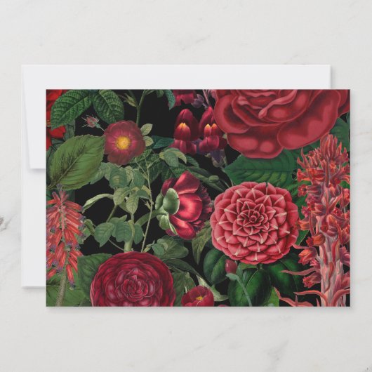 ムーディ花模様ブラックアーチブルゴーニュ結婚レッド セーブザデート (裏面)