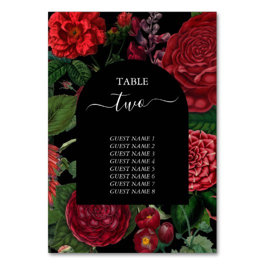 ムーディ花模様ブラックアーチブルゴーニュ結婚レッド テーブルナンバー (正面)