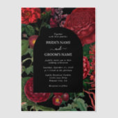 ムーディ花模様ブラックアーチブルゴーニュ結婚レッド ベラム紙招待状 (正面)