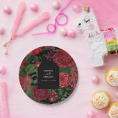 ムーディ花模様ブラックアーチブルゴーニュ結婚レッド ペーパープレート (パーティー)