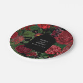 ムーディ花模様ブラックアーチブルゴーニュ結婚レッド ペーパープレート (アングル)