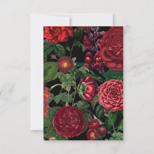 ムーディ花模様ブラックアーチブルゴーニュ結婚レッド 出欠カード (裏面)