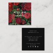 ムーディ花模様ブラックソーシャルメディアのアイコン スクエア名刺 (正面/裏面)