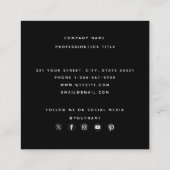 ムーディ花模様ブラックソーシャルメディアのアイコン スクエア名刺 (裏面)