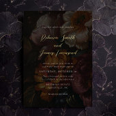 ムーディ花模様暗植物書道結婚の 箔招待状