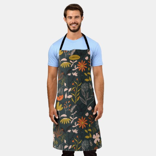 ムーディ花模様 パーソナライズされた エプロン (着用した状態)