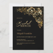 ムーディ金ゴールドフローラブライダルシャワー 招待状 (正面)