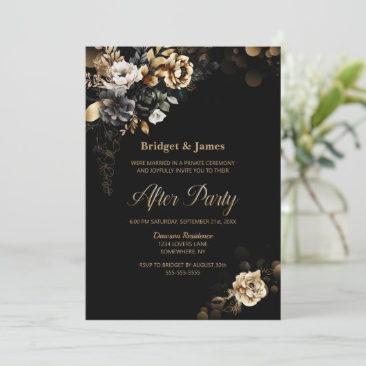 ムーディ金ゴールドフローラ結婚ブラックアフターパーティー 招待状 (スタンド正面)