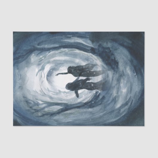 ムーディ青い水彩月の女神が分離する 薄葉紙 (正面)