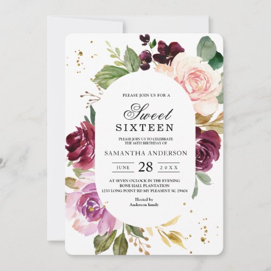 ムーディ&バ素朴ルガンディ水彩フラワーフレーム 招待状 (正面)