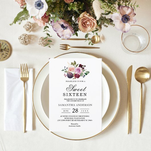 ムーディ&バ素朴ルガンディ水彩花&ベリー 招待状