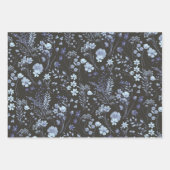 ムーディ&ロマンチックなワイルドフラワーの色調の水色 ラッピングペーパーシート (正面2)