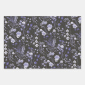 ムーディ&ロマンチックなワイルドフラワーの色調の水色 ラッピングペーパーシート (正面)