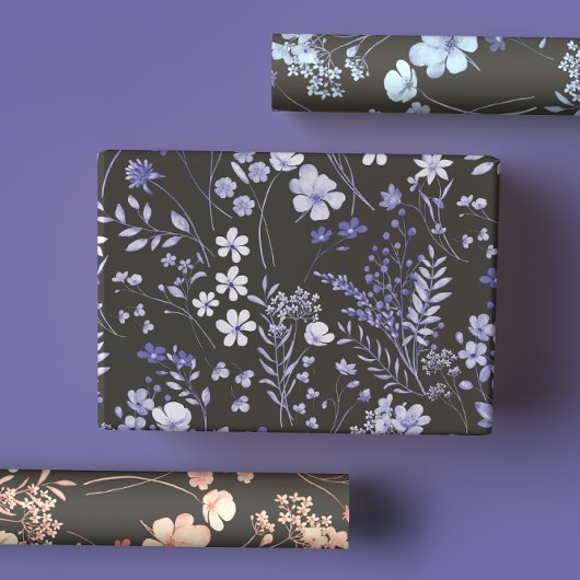 ムーディ&ロマンチックなワイルドフラワーの色調の水色 ラッピングペーパーシート