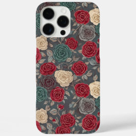 ムーディ ヴィンテージ 赤とターコイズブルーのバラの花 フローラル 携帯ケース iPhone 16 PRO MAXケース
