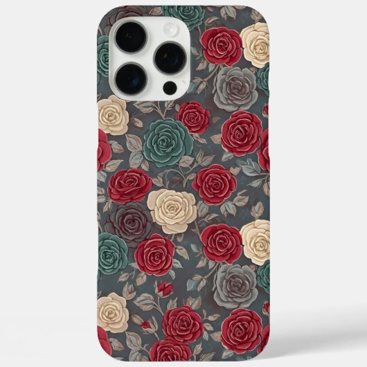 ムーディ ヴィンテージ 赤とターコイズブルーのバラの花 フローラル 携帯ケース Case-Mate iPhoneケース (裏面)