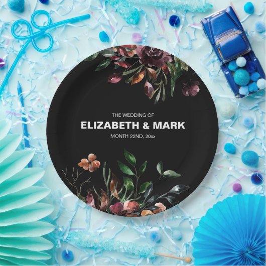 ムーデパーソナライズされたィー水色花模様結婚ズ ペーパープレート (パーティー)