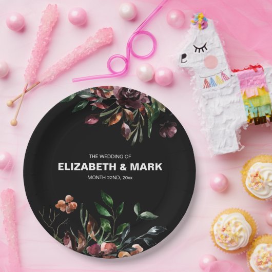 ムーデパーソナライズされたィー水色花模様結婚ズ ペーパープレート (パーティー)